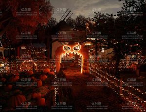 唯美夜晚万圣节南瓜牧场农场场景Blend工程源文件