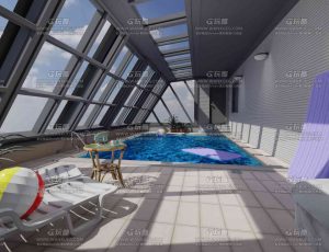日本屋顶泳池场景Blend工程源文件
