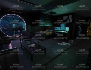 赛博朋克黑客工作室房间场景Blend工程源文件