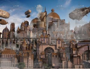 蒸汽朋克建筑场景C4D工程源文件