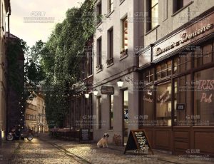 夕阳下的小巷C4D工程源文件