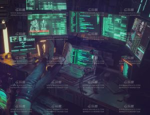 赛博电脑场景C4D工程源文件