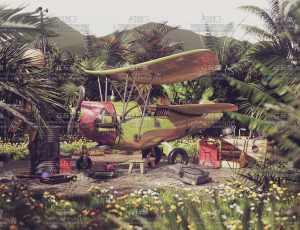 森林飞机场景C4D工程源文件