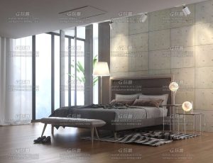现代海景卧室C4D工程源文件