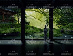 日式庭院森林C4D工程源文件