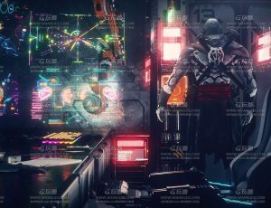 赛博风格卧室C4D工程源文件