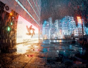 赛博夜景雨天C4D工程源文件