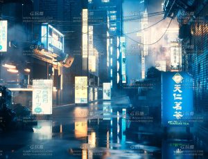 霓虹灯街道C4D工程源文件