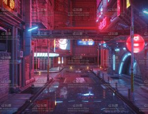 霓虹灯朋克风格场景4C4D工程源文件