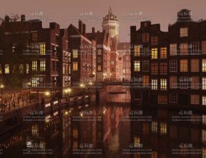 超写实夜晚欧洲湖边城市Blend工程源文件