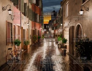 超写实夜晚欧洲浪漫小街道Blend工程源文件