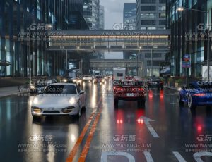 超写实下雨城市街道Blend工程源文件