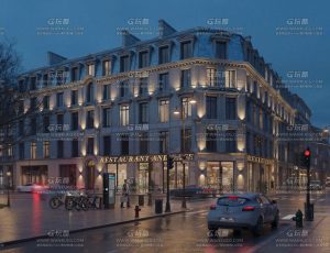 超写实夜晚氛围欧洲城市街道场景Blend工程源文件