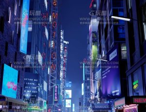 超写实夜晚高楼大厦城市街道场景Blend工程源文件