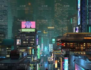 赛博朋克夜景城市大场景C4D工程源文件
