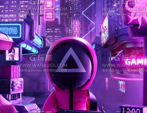 鱿鱼游戏霓虹灯风格场景C4D工程源文件