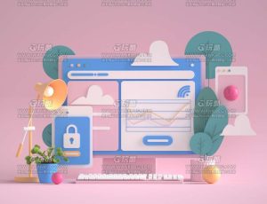 扁平化风电脑办公场景C4D工程源文件