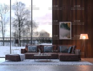 窗外下雪的北欧沙发场景C4D工程源文件