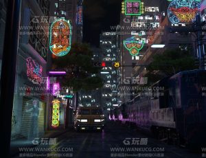 夜晚暗氛围赛博朋克街道C4D工程源文件