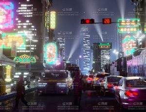 夜晚城市街道场景C4D工程源文件