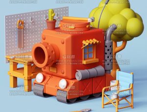 卡通坦克场景C4D工程源文件