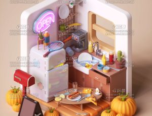 卡通小房间C4D工程源文件