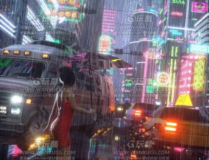 赛博朋克下雨街道场景C4D工程源文件