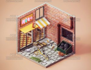 卡通动物小场景C4D工程源文件