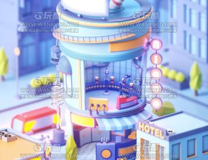 蓝色卡通场景C4D工程源文件