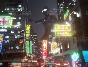 夜晚赛博朋克奥特曼场景C4D工程源文件