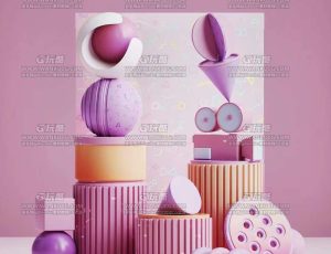 粉红孟菲斯场景C4D工程源文件