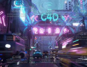 赛博朋克夜晚街道雾气场景C4D工程源文件