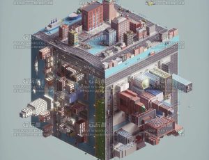 立方卡通城市场景C4D工程源文件