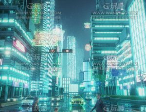 小城市街道夜景C4D工程源文件