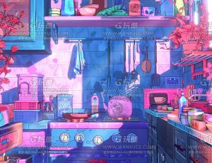 Blender创建蒸汽波复古风格插画场景大师课程