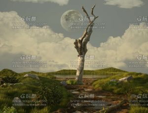 孤独的树场景C4D工程源文件