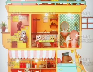 小熊车场景C4D工程源文件