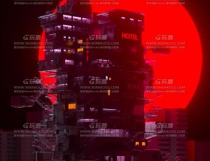 血夜建筑场景C4D工程源文件