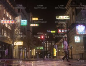夜晚古街道场景C4D工程源文件