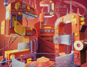 红色电商场景C4D工程源文件