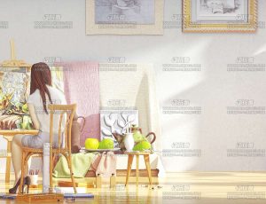 明亮画室场景C4D工程源文件