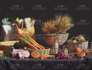 桌面食物场景C4D工程源文件