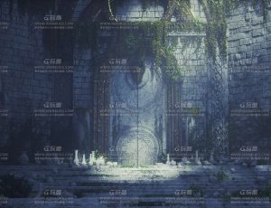 废弃遗迹石门场景C4D工程源文件