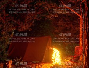 夜间露营森林场景C4D工程源文件