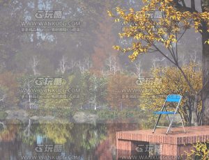 户外河边场景C4D工程源文件