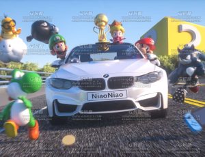 卡通角色汽车场景C4D工程源文件