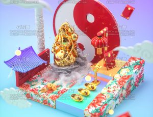 中国风卡通武当场景C4D工程源文件