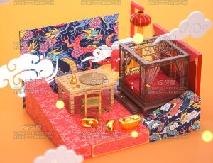中国风卡通武侠房间场景C4D工程源文件