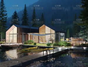 超写实白天夜晚湖边树林别墅场景Blend工程源文件