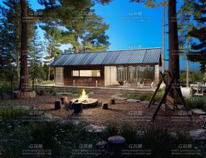 超写实白天夜晚郊区自然树林河边别墅场景Blend工程源文件